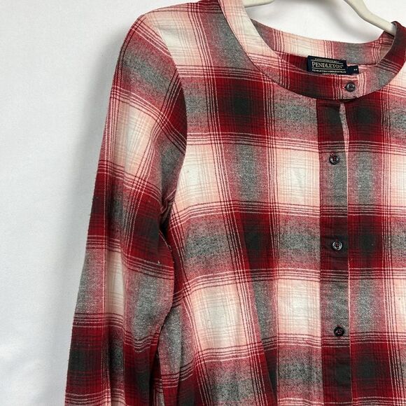 Pendleton Red and gray plaid button front flannel shirt with tab collar size med - Picture 3 of 10